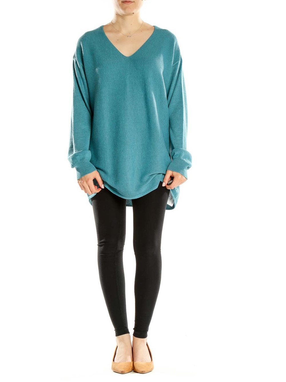 Ella Moss Teal V Neck Sweater Ribbed Cozy EUC